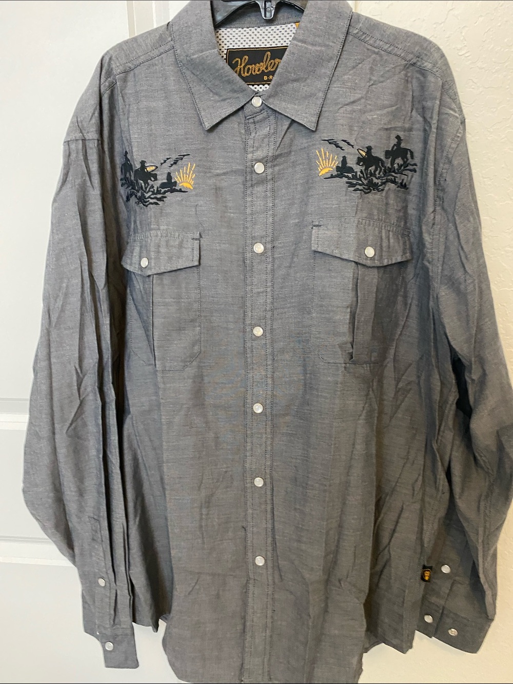 Howler Brothers Grey Long-Sleeve Western Embroidered Shirt Pearlsnap